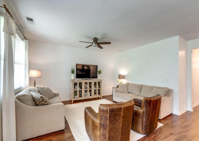 627 Prominence Rd, Columbia, TN 38401 - living area featuring ceiling fan, wood finished floors, and baseboards