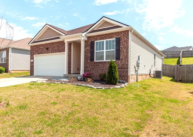 627 Prominence Rd, Columbia, TN 38401 - ranch-style home featuring a garage, driveway, brick siding, and central AC unit