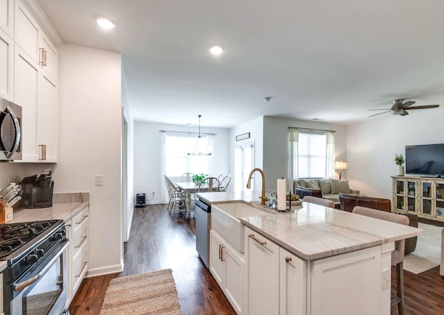 627 Prominence Rd, Columbia, TN 38401 - kitchen with a sink, appliances with stainless steel finishes, ceiling fan, dark wood-style flooring, and recessed lighting