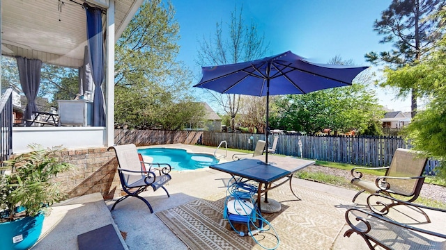 view of pool with a fenced backyard, a patio area, and a fenced in pool