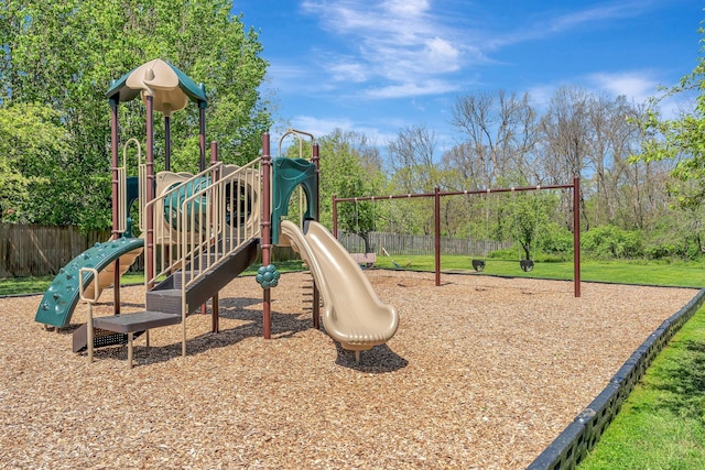 community jungle gym with fence