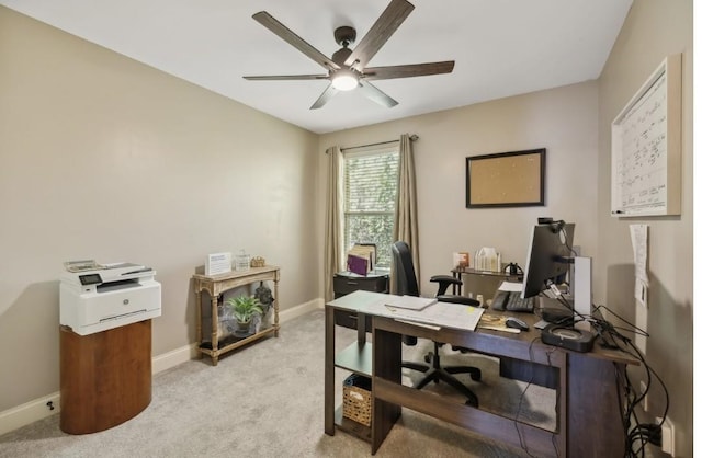 405 Waterbrook Dr, Mount Juliet, TN 37122 - office area with baseboards, a ceiling fan, and light colored carpet