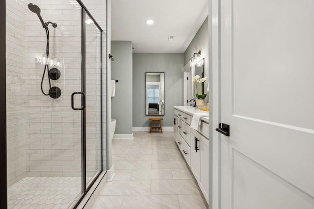 1060 Veridian Dr Unit 23A, Clarksville, TN 37043 - bathroom with a soaking tub, vanity, recessed lighting, a stall shower, and baseboards