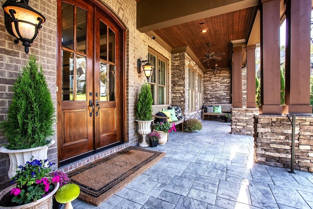 1824 Stryker Pl, Brentwood, TN 37027 - doorway to property featuring a ceiling fan, french doors, and covered porch