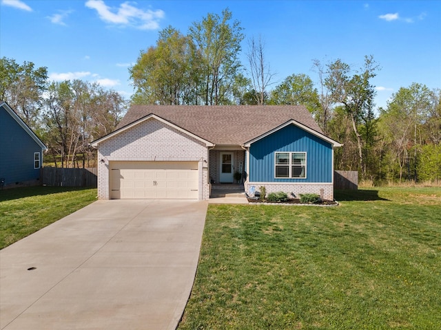 2229 Allen Griffey Rd, Clarksville, TN 37042 - ranch-style house featuring board and batten siding, a garage, brick siding, fence, and concrete driveway
