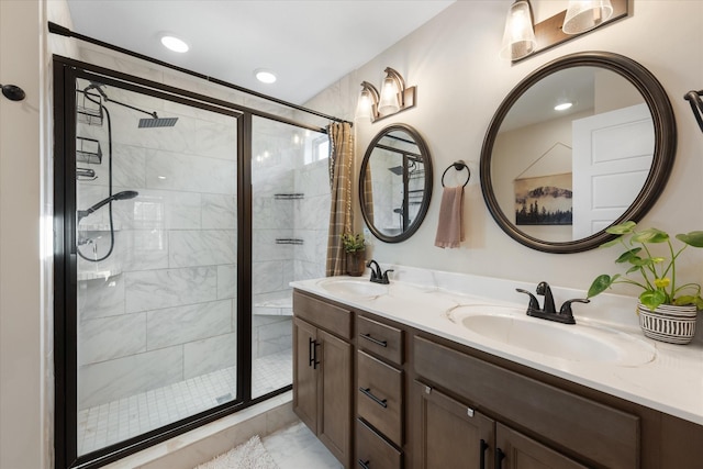 2229 Allen Griffey Rd, Clarksville, TN 37042 - bathroom featuring double vanity, a shower stall, and a sink