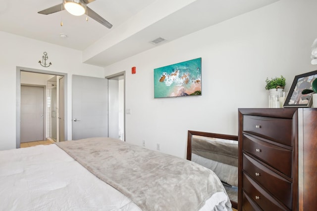 bedroom featuring visible vents and a ceiling fan