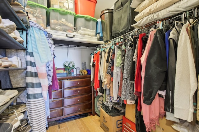 walk in closet featuring wood finished floors
