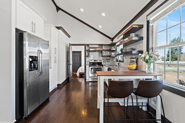 kitchen featuring appliances with stainless steel finishes, dark wood-style flooring, a sink, and a healthy amount of sunlight