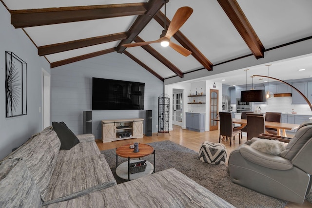 6112 Frontier Ct, Nashville, TN 37211 - living area featuring lofted ceiling with beams, recessed lighting, and light wood-style floors