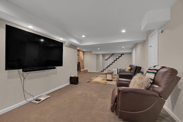 6112 Frontier Ct, Nashville, TN 37211 - living area featuring baseboards, carpet, visible vents, and stairs