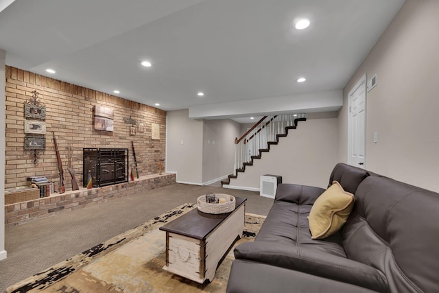 6112 Frontier Ct, Nashville, TN 37211 - living room featuring carpet floors, visible vents, recessed lighting, and stairway