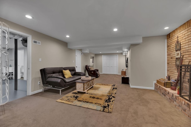 6112 Frontier Ct, Nashville, TN 37211 - carpeted living area featuring baseboards, visible vents, and recessed lighting
