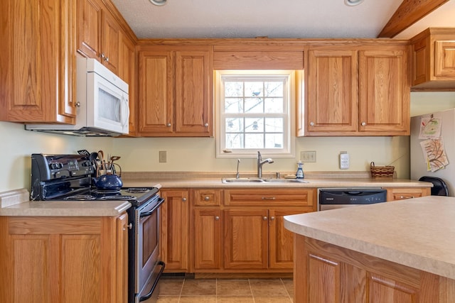 283 Dyestone Springs Rd, Hohenwald, TN 38462 - kitchen featuring appliances with stainless steel finishes, a sink, light countertops, light tile patterned floors, and brown cabinetry