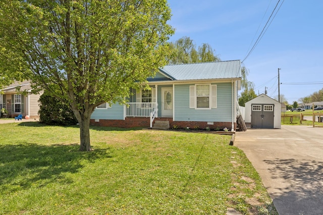 130 Gail St, Oak Grove, KY 42262 - single story home with a shed, covered porch, metal roof, crawl space, and an outbuilding