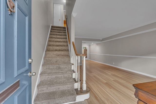 5025 Hillsboro Pike Unit 22D, Nashville, TN 37215 - stairs featuring baseboards, ornamental molding, and wood finished floors