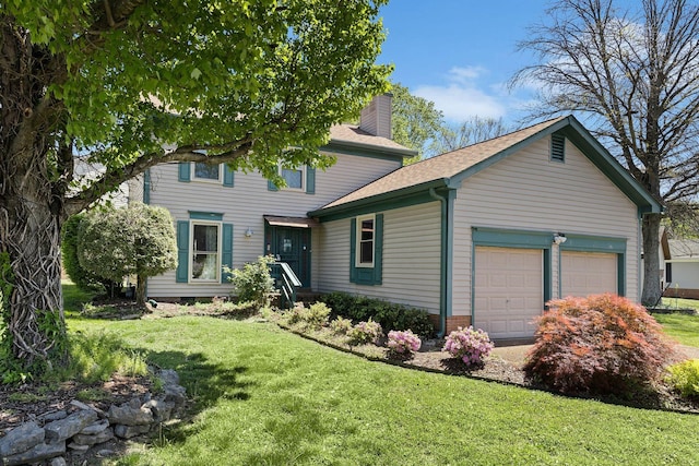 5412 Hunters Rdg, Nashville, TN 37211 - colonial home featuring a chimney, roof with shingles, a front yard, and a garage