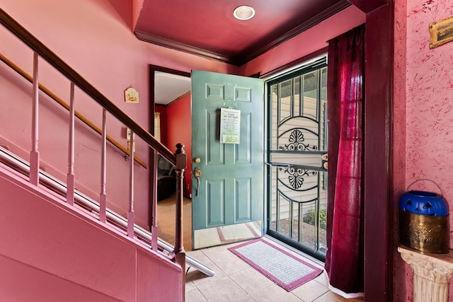 5412 Hunters Rdg, Nashville, TN 37211 - tiled foyer featuring stairway, crown molding, and plenty of natural light
