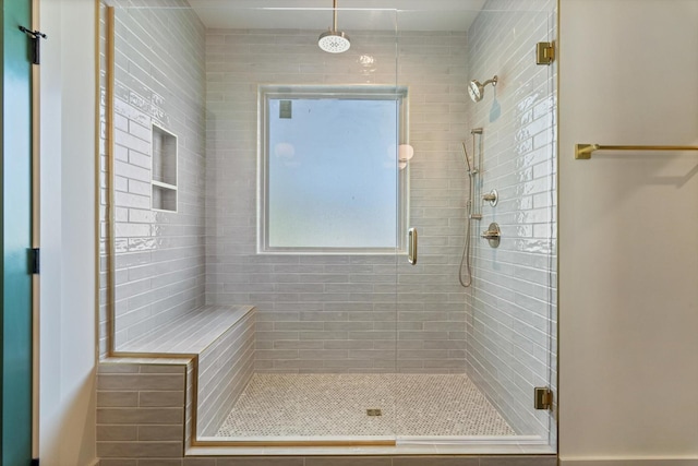 bathroom featuring a shower stall