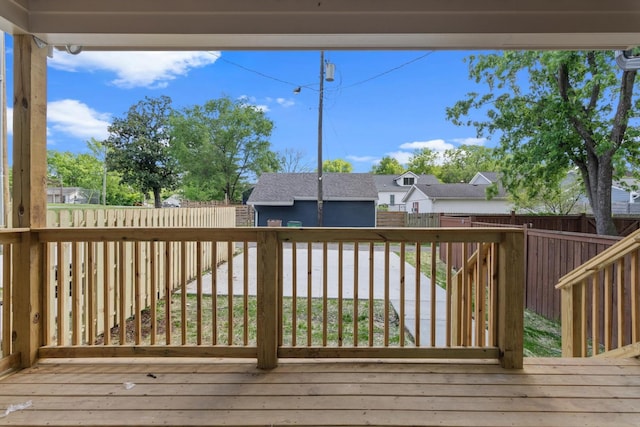 deck featuring a fenced backyard and a residential view