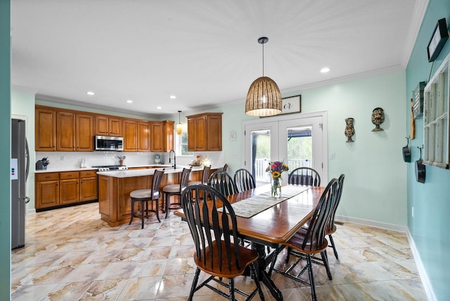 779 Iron Workers Rd W, Clarksville, TN 37043 - dining space featuring recessed lighting, baseboards, ornamental molding, and french doors