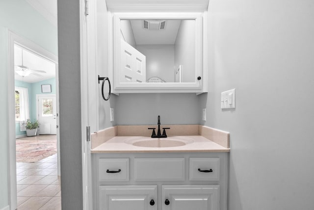 779 Iron Workers Rd W, Clarksville, TN 37043 - bathroom featuring visible vents, tile patterned flooring, vanity, and ceiling fan