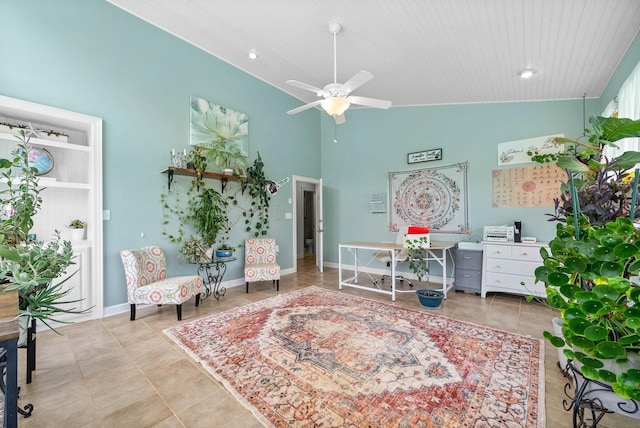 779 Iron Workers Rd W, Clarksville, TN 37043 - interior space featuring recessed lighting, tile patterned floors, a ceiling fan, wood ceiling, and high vaulted ceiling