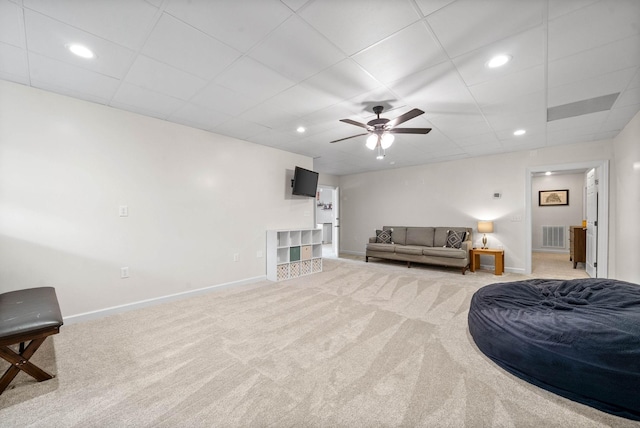 779 Iron Workers Rd W, Clarksville, TN 37043 - living room with visible vents, baseboards, recessed lighting, ceiling fan, and carpet floors