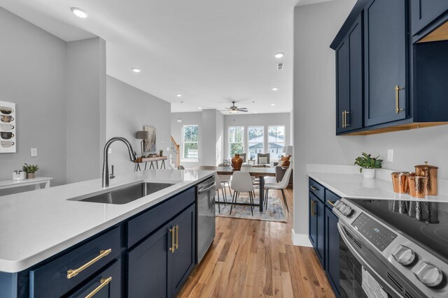 1617 Adams St, Chattanooga, TN 37408 - kitchen featuring stainless steel appliances, a sink, and blue cabinetry