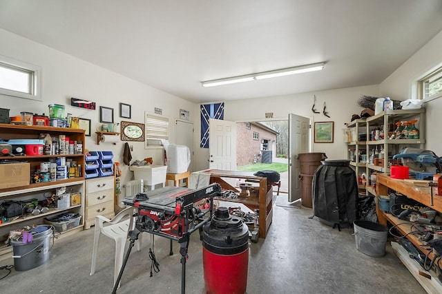 interior space featuring a workshop area