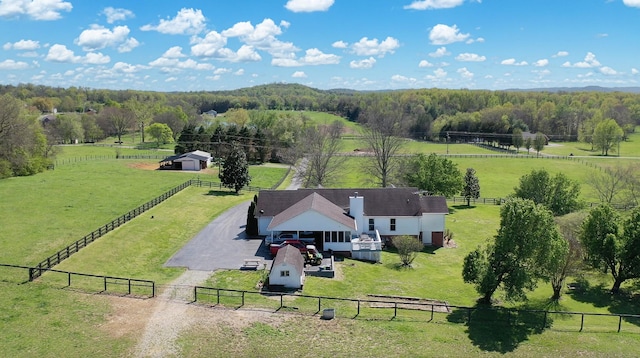 bird's eye view with a rural view and a forest view