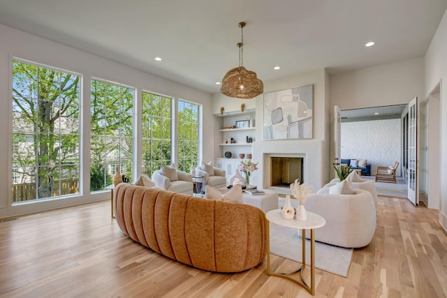 128 Alton Rd, Nashville, TN 37205 - living room with light wood-type flooring, a fireplace, and recessed lighting
