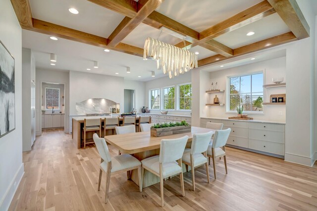 128 Alton Rd, Nashville, TN 37205 - dining area with beamed ceiling, light wood-style flooring, and coffered ceiling