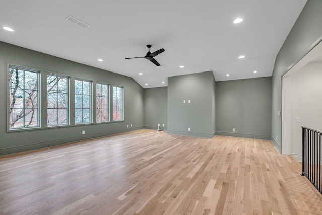 128 Alton Rd, Nashville, TN 37205 - unfurnished living room featuring visible vents, baseboards, a ceiling fan, light wood-style floors, and recessed lighting