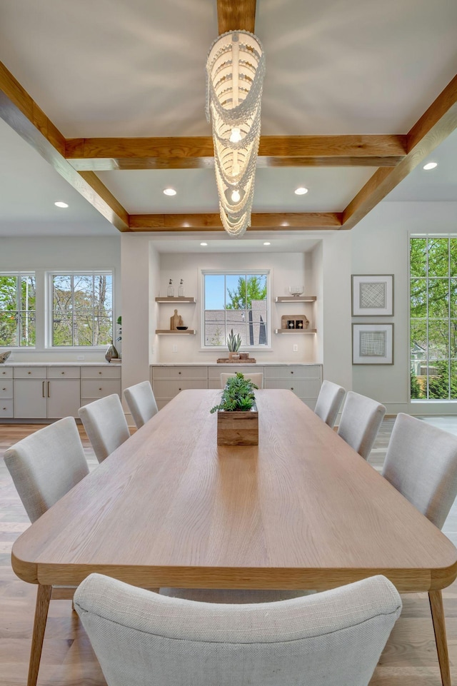 128 Alton Rd, Nashville, TN 37205 - dining room featuring beam ceiling, a wealth of natural light, recessed lighting, and light wood-style floors