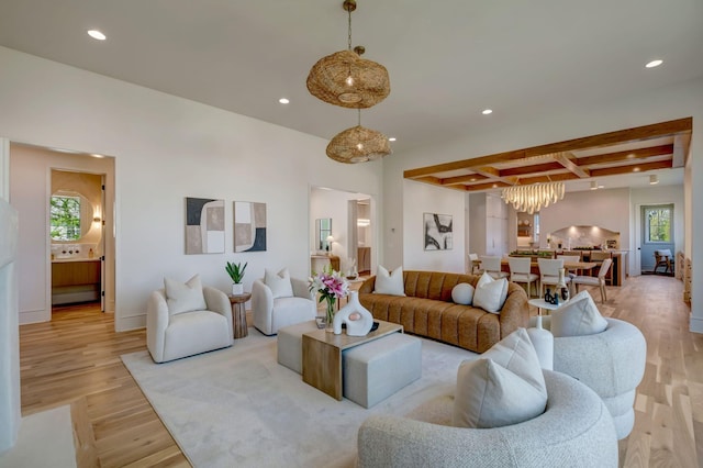 128 Alton Rd, Nashville, TN 37205 - living area with a wealth of natural light, recessed lighting, light wood finished floors, and beam ceiling
