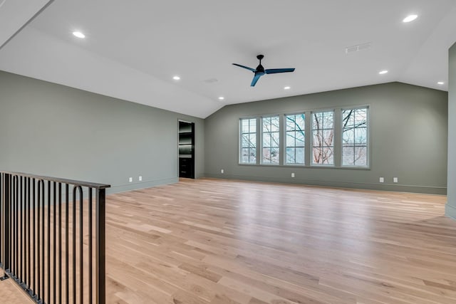 128 Alton Rd, Nashville, TN 37205 - unfurnished living room featuring light wood-style flooring, baseboards, ceiling fan, and lofted ceiling