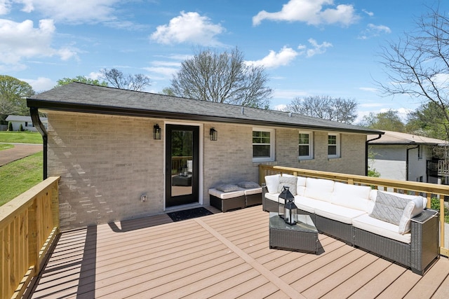 wooden terrace featuring outdoor lounge area