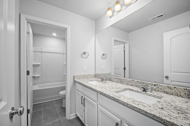 bathroom with tile patterned floors, double vanity, visible vents, and a sink