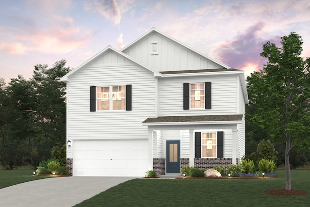5046 Lawler Ln, Old Hickory, TN 37138 - view of front facade with concrete driveway, an attached garage, brick siding, and board and batten siding