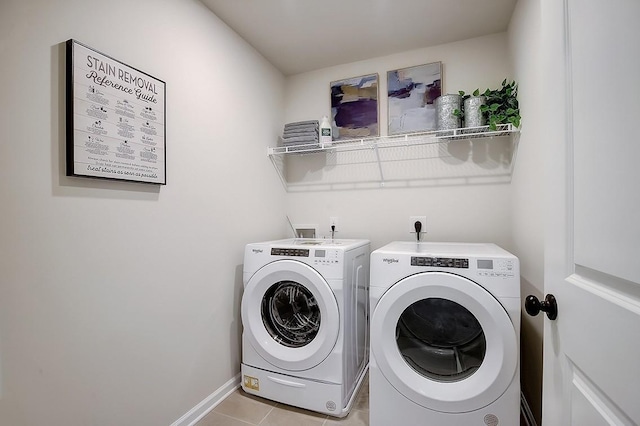 5046 Lawler Ln, Old Hickory, TN 37138 - clothes washing area with baseboards, laundry area, light tile patterned flooring, and independent washer and dryer