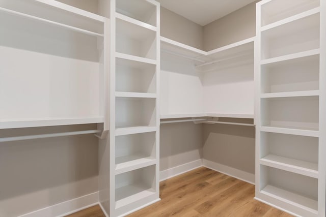 walk in closet with wood finished floors
