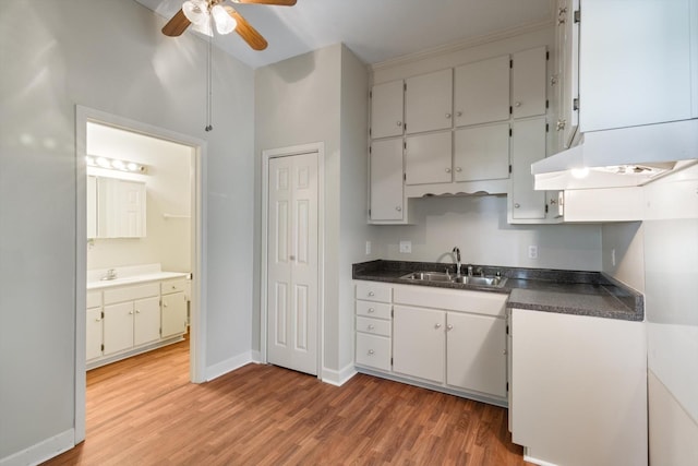 201 Knob Creek Rd, Wartrace, TN 37183 - kitchen featuring dark countertops, light wood-style floors, ceiling fan, and a sink