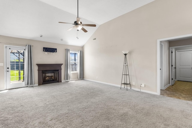 1995 General Neyland Dr, Clarksville, TN 37042 - unfurnished living room with baseboards, a fireplace, carpet flooring, visible vents, and ceiling fan