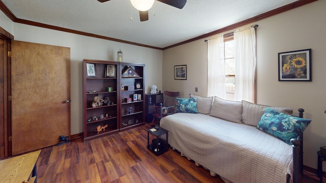 2519 Old Greenbrier Pike, Greenbrier, TN 37073 - bedroom featuring a ceiling fan, a textured ceiling, wood finished floors, and ornamental molding