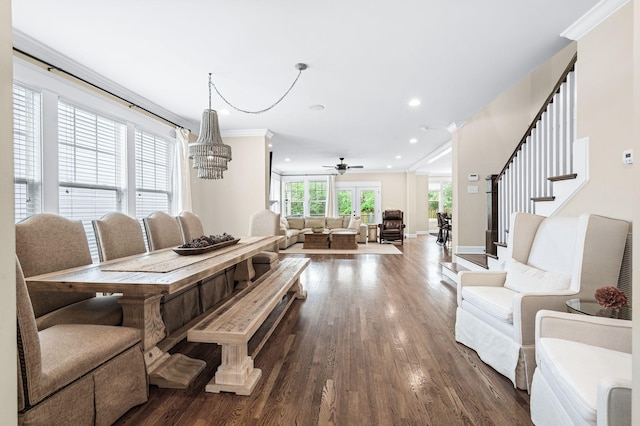 15 Westlawn Ct, Nashville, TN 37209 - dining area featuring crown molding, baseboards, dark wood finished floors, and recessed lighting