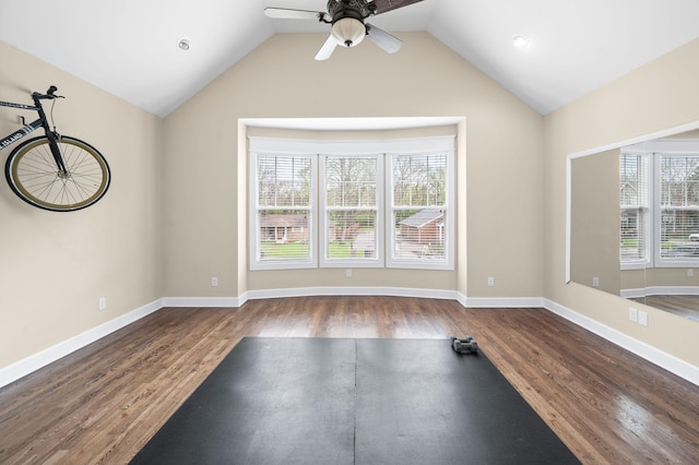 15 Westlawn Ct, Nashville, TN 37209 - exercise room featuring lofted ceiling, baseboards, a ceiling fan, and wood finished floors