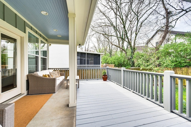 15 Westlawn Ct, Nashville, TN 37209 - wooden deck featuring fence and a sunroom
