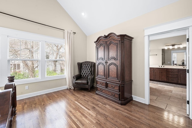 15 Westlawn Ct, Nashville, TN 37209 - sitting room with wood finished floors, high vaulted ceiling, baseboards, and recessed lighting