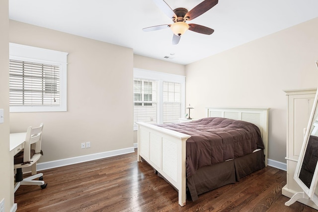 15 Westlawn Ct, Nashville, TN 37209 - bedroom with visible vents, baseboards, ceiling fan, and dark wood-style floors
